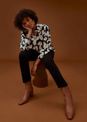 Luana Geo Print Blouse - Black/Cream