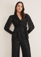Florentine Sequin Blouse Co-Ord - Black