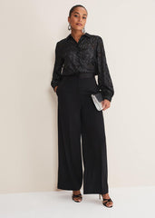 Tate Leopard Jacquard Blouse - Black