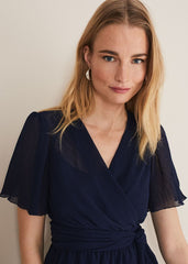 Aster Plisse Wrap Top Co-Ord - French Navy