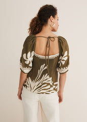 Hesta Linen Top - Olive