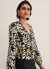 Vienna Linen Wrap Blouse - Black/Multi