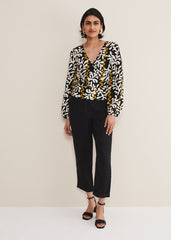 Vienna Linen Wrap Blouse - Black/Multi