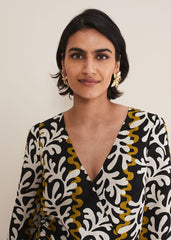 Vienna Linen Wrap Blouse - Black/Multi