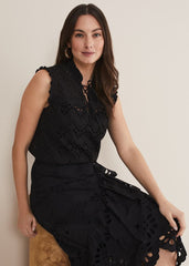 Mollie Broderie Sleeveless Blouse - Black