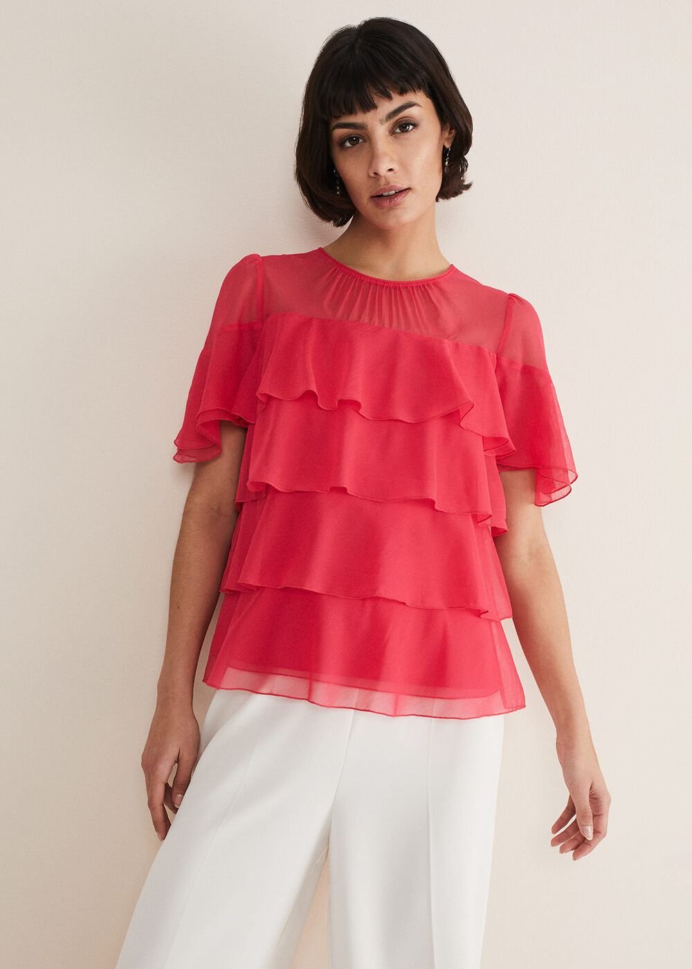 Stacey Ruffle Blouse - Fuschia