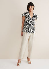 Dalia Ikat Ruffle Top - Black/Ivory