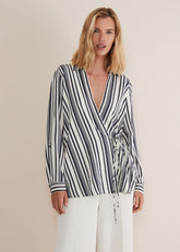 Dalila Striped Wrap Blouse - Carbon/Ivory