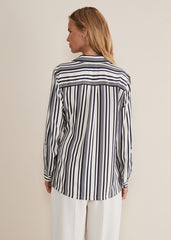 Dalila Striped Wrap Blouse - Carbon/Ivory