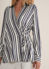 Dalila Striped Wrap Blouse - Carbon/Ivory