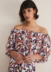 Tona Leaf Print Bardot Top - Multi-Coloured