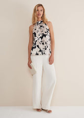 Sejal Printed Halter Neck Top - Black/Putty