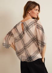Aleena Check Silk Print Top - Cream