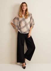 Aleena Check Silk Print Top - Cream