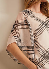 Aleena Check Silk Print Top - Cream