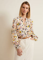 Maddie Watercolour Silk Blend Blouse - Ivory
