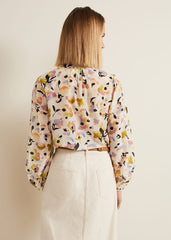 Maddie Watercolour Silk Blend Blouse - Ivory