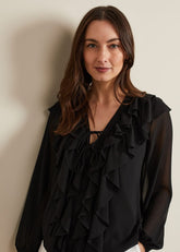 Ivana Ruffle Blouse - Black