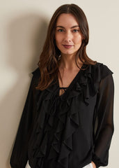 Ivana Ruffle Blouse - Black
