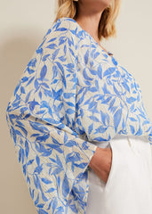 Simi Leaf Print Filcoupe Blouse - Blue