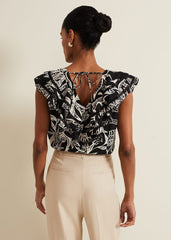 Rosey Linen Ruffle Top - Black