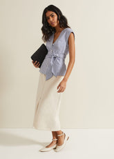 Sadie Striped Tie Waist Shirt - Blue