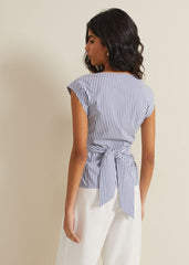 Sadie Striped Tie Waist Shirt - Blue