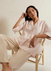 Posie Button Front Linen Shirt - Pink