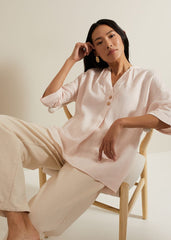 Posie Button Front Linen Shirt - Pink