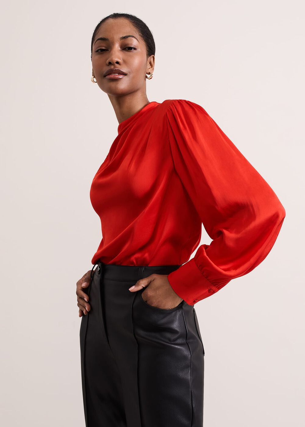 Danica Satin Drape Top - Red