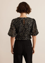 Ariella Textured Blouson Sleeve Top - Black