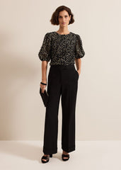 Ariella Textured Blouson Sleeve Top - Black