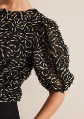 Ariella Textured Blouson Sleeve Top - Black