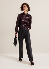Hannah High Neck Sequin Top - Burgundy