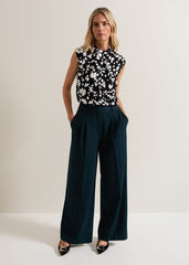 Polly Printed Twist Neck Top - Black/Ivory