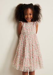 Asha Mesh Floral Smock Dress - Multi-Coloured
