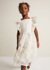 Rosa Lace Applique Smock Dress - Cream