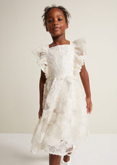 Rosa Lace Applique Smock Dress - Cream