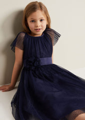 Jasmine Tulle Fit And Flare Dress - Navy