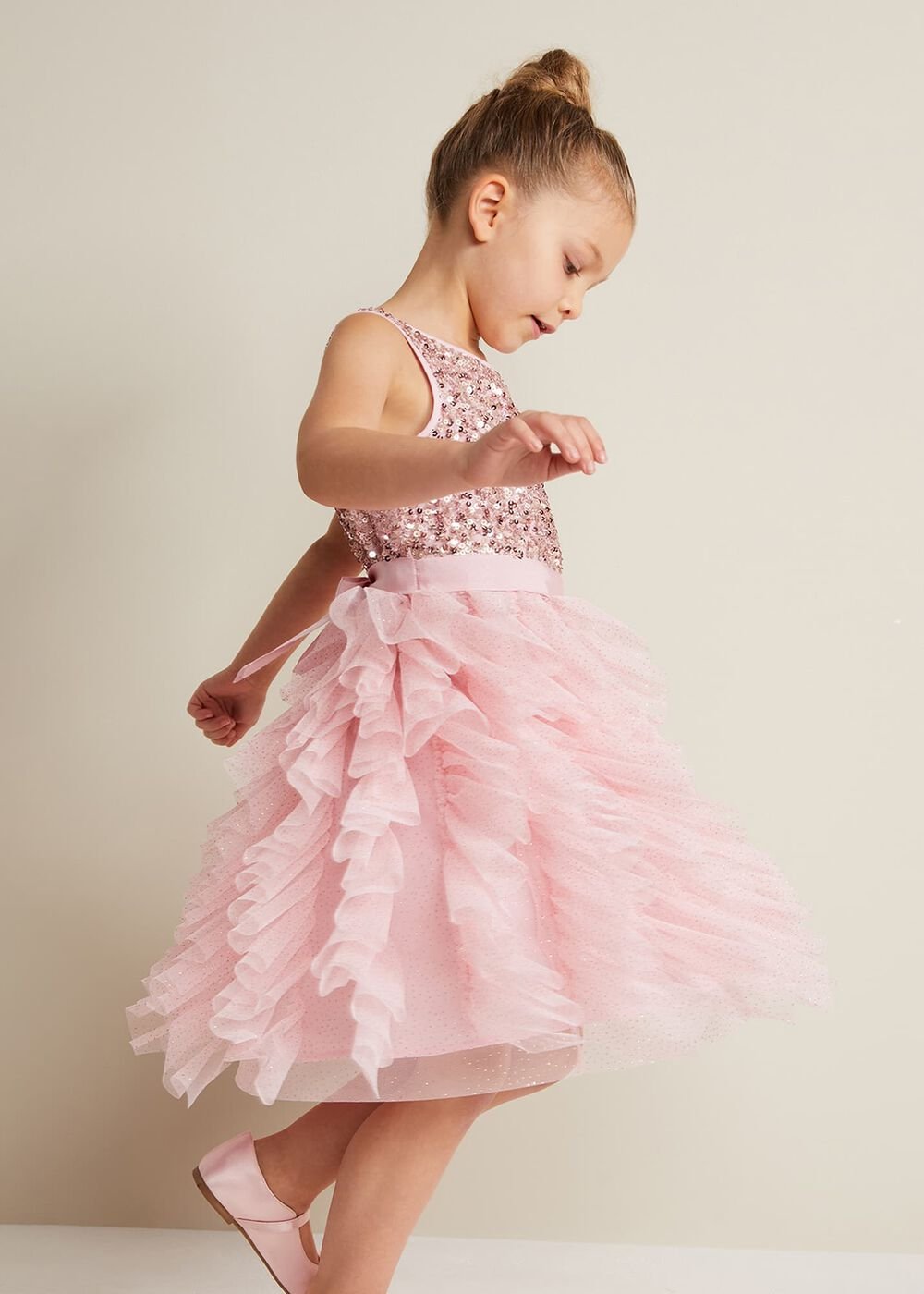 Andrina Sequin Ruffle Dress - Pale Pink