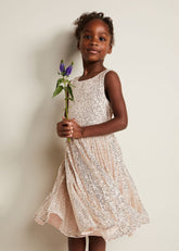 Tiana Sequin Pleat Dress - Gold