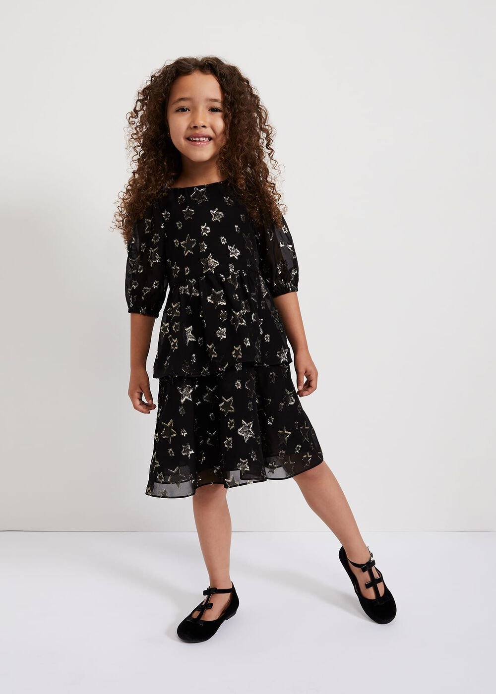 Nala Black Sparkly Smock Dress - Black