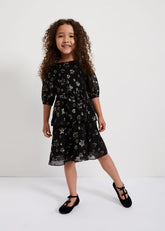Nala Black Sparkly Smock Dress - Black