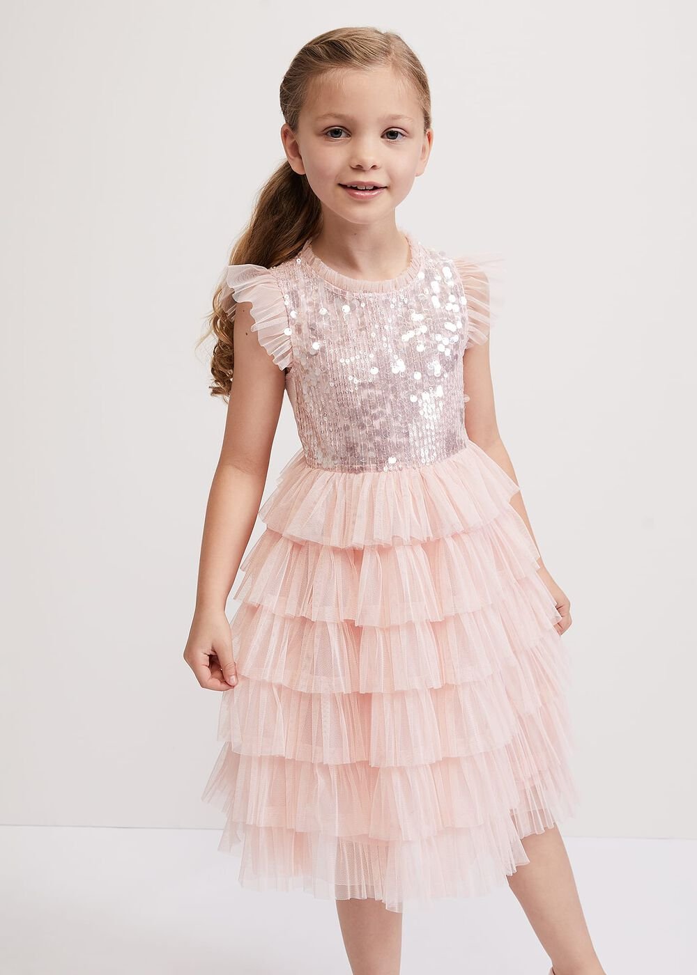 Bobbi Pale Pink Beaded Tulle Dress - Pale Pink