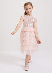 Bobbi Pale Pink Beaded Tulle Dress - Pale Pink