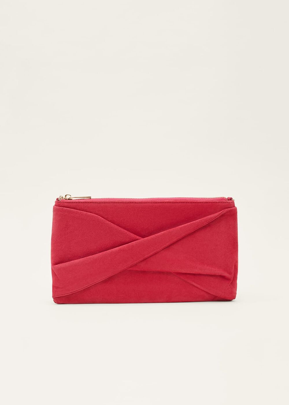 Red Suede Clutch Bag - Lipstick