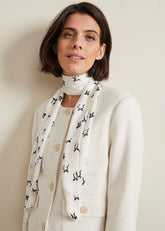 Bow Print Skinny Scarf - Black/Ivory
