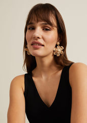 Raffia Oversized Flower Earrings - Natural