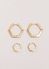 Gold Hexagon Hoop Earrings Set - Gold