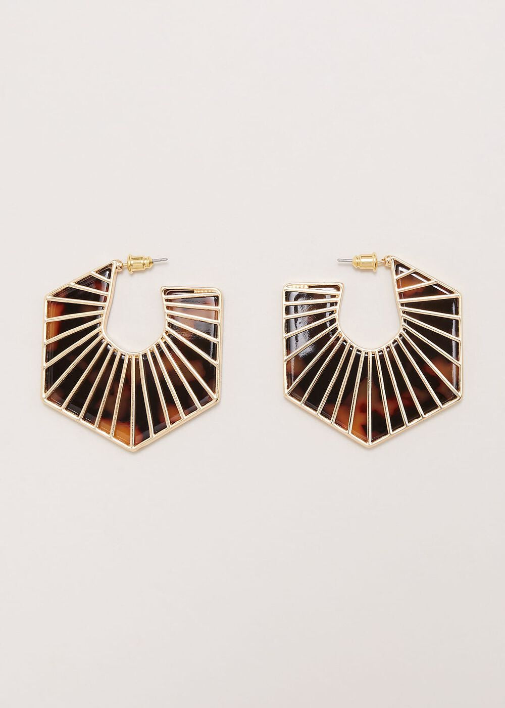 Tort Large Hexagon Hoop Earrings - Brown